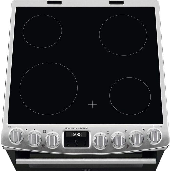 AEG CCX6740ACM 6000 Series Steam Bake 60cm Freestanding Electric Cooker with Ceramic Hob in Stainless Steel