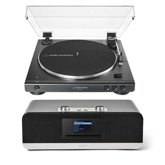 Audio Technica AT-LP60XBT Fully Automatic Bluetooth Wireless Turntable with Roberts Stream 67L All In One Smart Music System Black