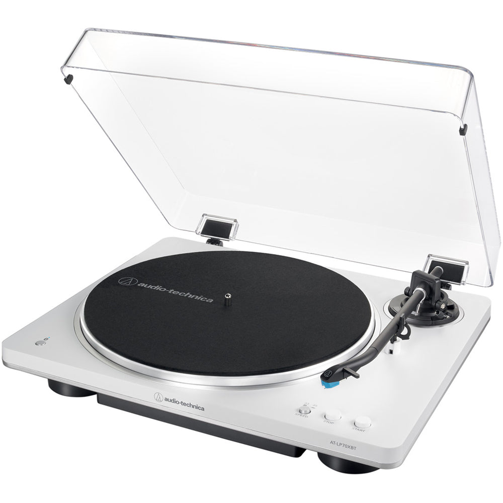 Audio Technica AT-LP70XBT Fully Automatic Bluetooth Wireless Turntable with AT-SP3X Powered Bookshelf Speakers HiFi Package White
