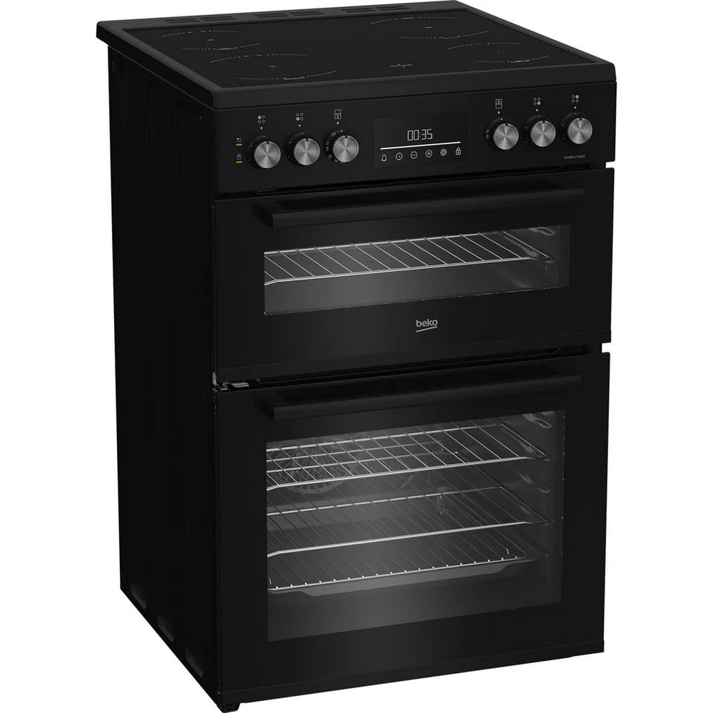 Beko EDC6731K 60cm Double Oven Electric Cooker with Vitroceramic Hob Black