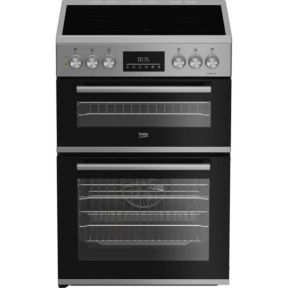 Beko EDC6731S 60cm Double Oven Electric Cooker with Vitroceramic Hob Silver
