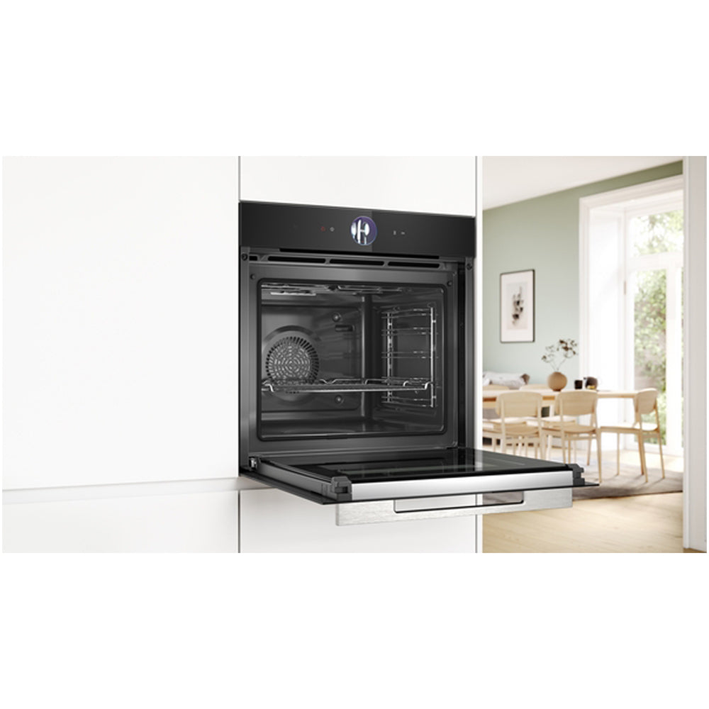 Bosch HBG7764B1B 60cm Series 8 Pyrolytic Electric Built in Single Oven with Air Fry Funtion in Black