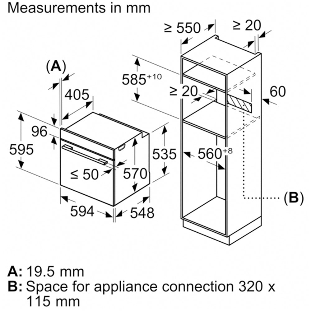 Bosch HQA534BW3B Series 4 71L Built-In Electric Single Oven White - A+ Rated