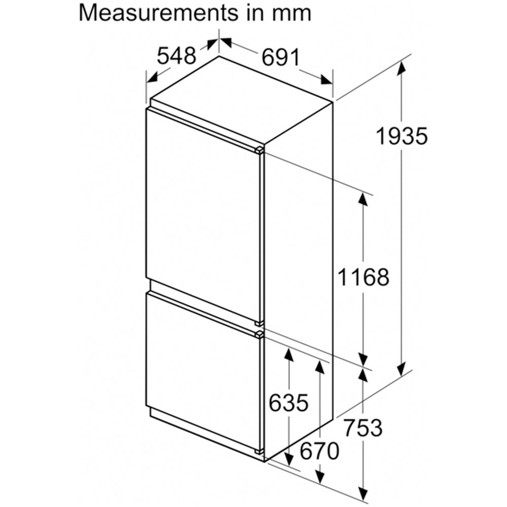 Bosch KBN96NSE1G Series 2 Fully Integrated 60/40 Fridge Freezer Frost Free - E Rated