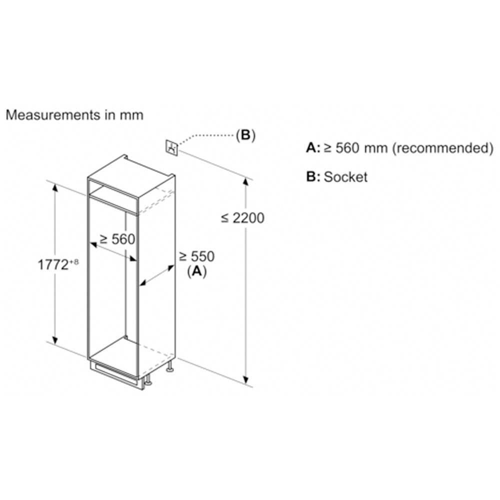 Bosch KIN86NFE0G Series 2 Fully Integrated 60/40 Fridge Freezer Frost Free White - E Rated