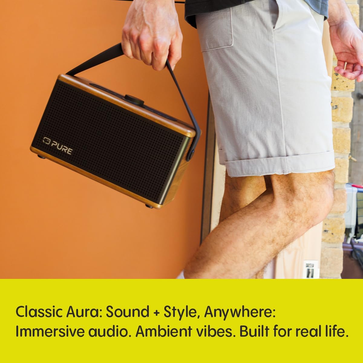 Pure Classic Aura Portable Bluetooth Speaker with Ambient Lighting - Coffee Brown Walnut