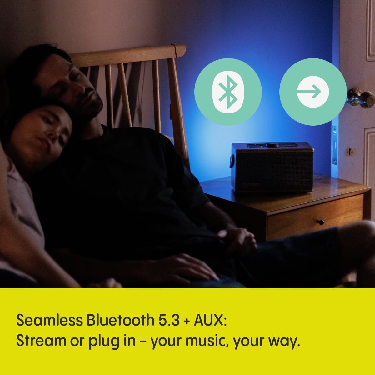 Pure Classic Aura Portable Bluetooth Speaker with Ambient Lighting - Coffee Brown Walnut