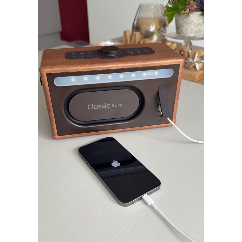 Pure Classic Aura Portable Bluetooth Speaker with Ambient Lighting - Coffee Brown Walnut
