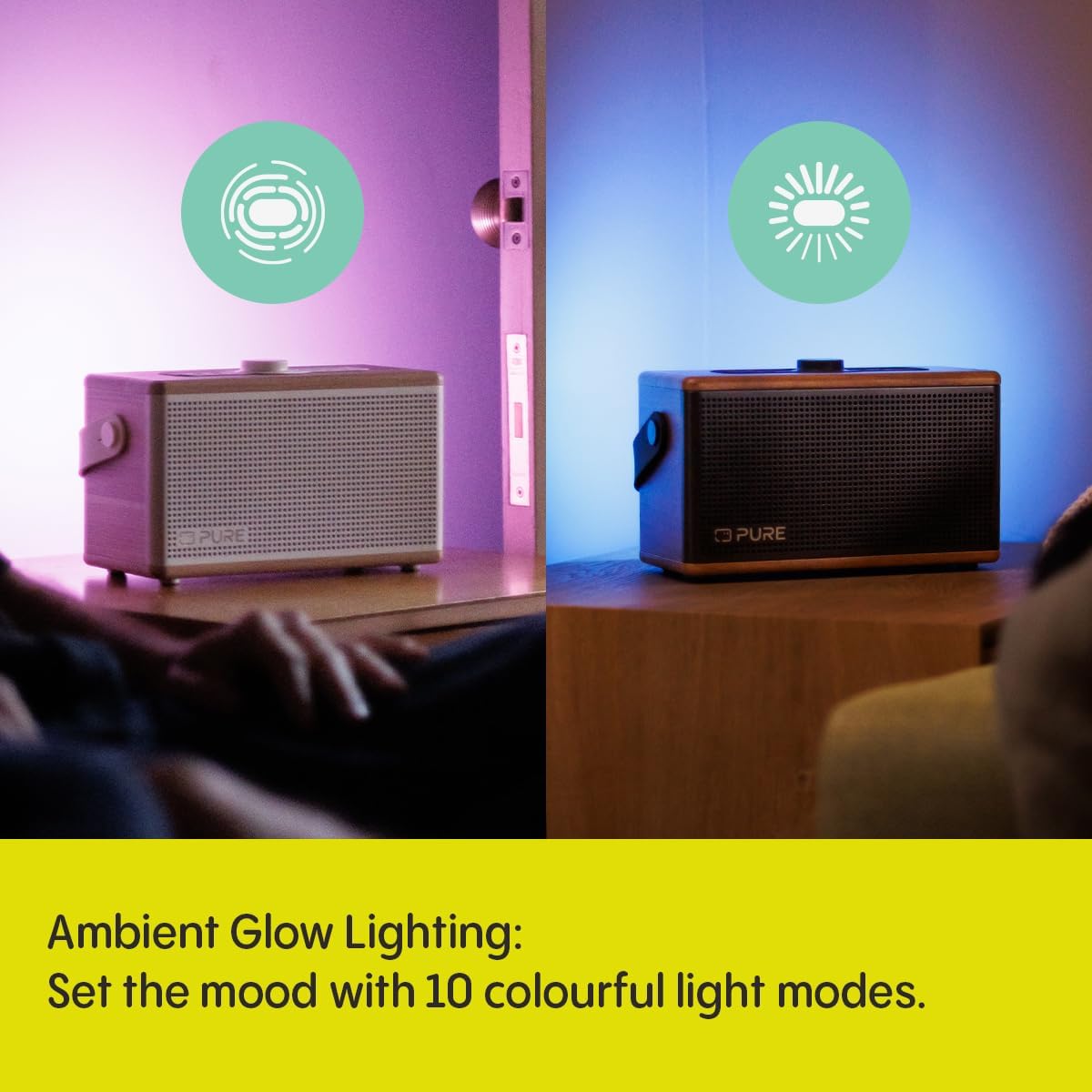 Pure Classic Aura Portable Bluetooth Speaker with Ambient Lighting - Cotton White Oak