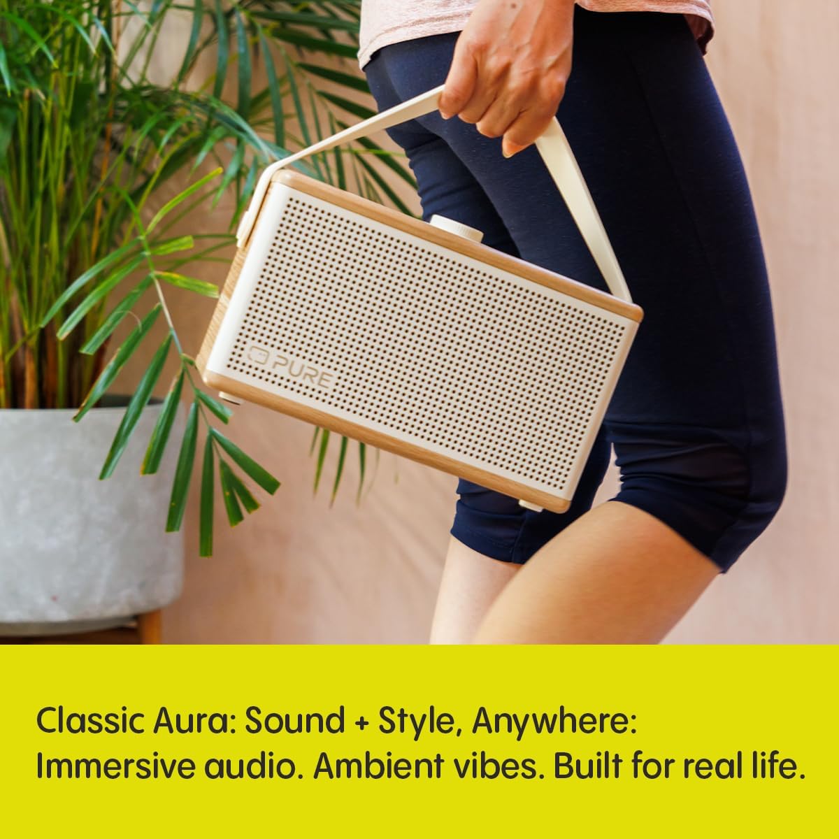 Pure Classic Aura Portable Bluetooth Speaker with Ambient Lighting - Cotton White Oak