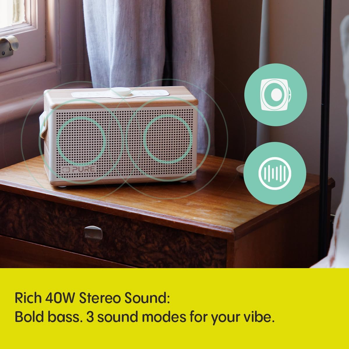 Pure Classic Aura Portable Bluetooth Speaker with Ambient Lighting - Cotton White Oak