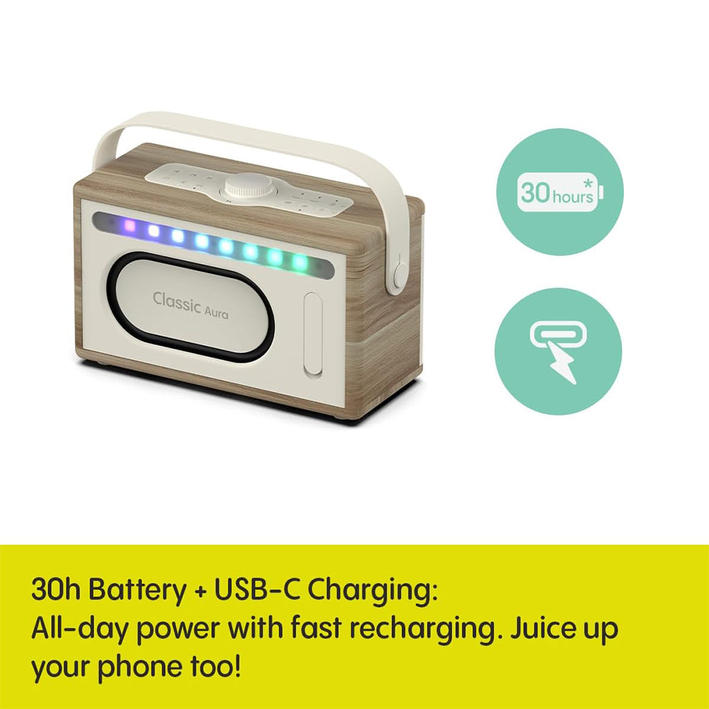 Pure Classic Aura Portable Bluetooth Speaker with Ambient Lighting - Cotton White Oak