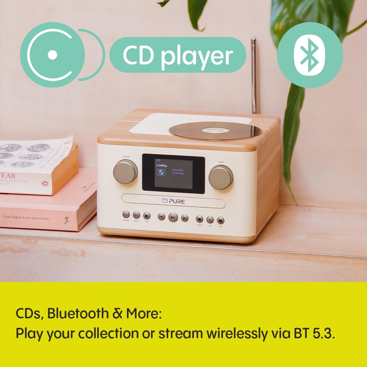 Pure Classic C-D4 DAB DAB+ FM Radio with CD Player and Bluetooth - Cotton White Oak