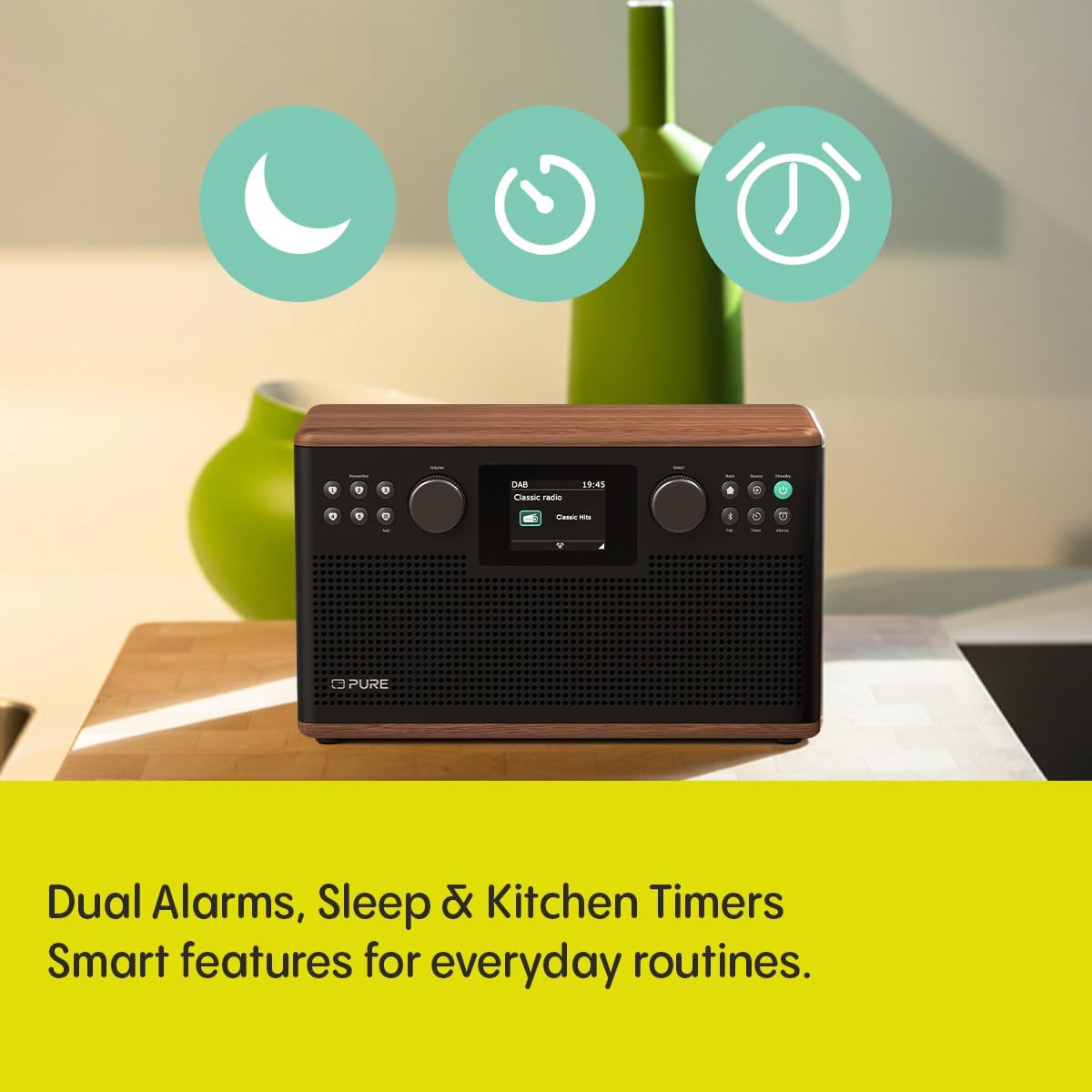 Pure Classic H6 DAB DAB+ FM Stereo Digital Radio with Bluetooth - Coffee Brown Walnut
