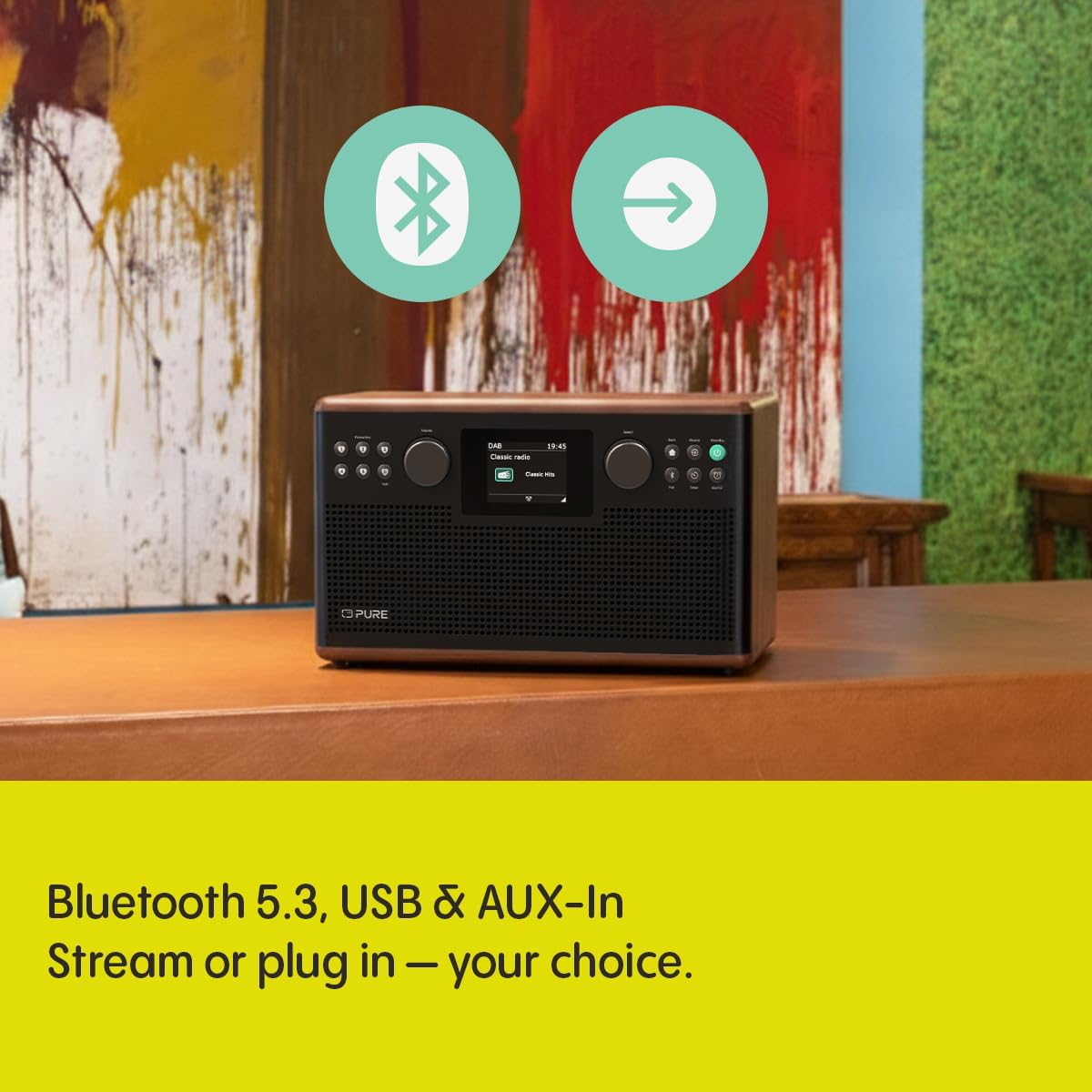 Pure Classic H6 DAB DAB+ FM Stereo Digital Radio with Bluetooth - Coffee Brown Walnut