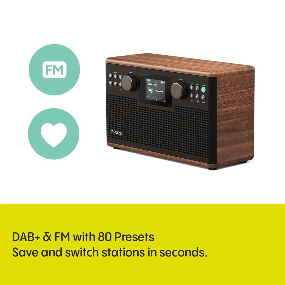 Pure Classic H6 DAB DAB+ FM Stereo Digital Radio with Bluetooth - Coffee Brown Walnut