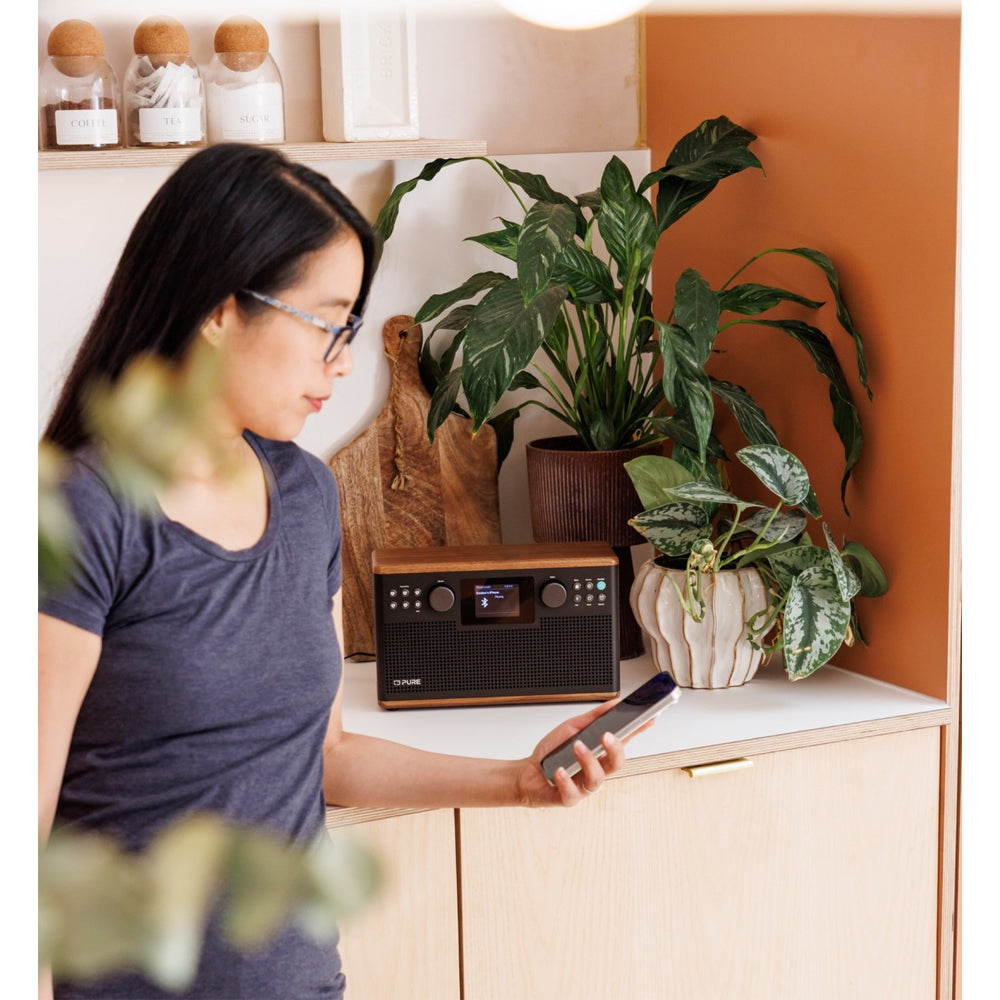 Pure Classic H6 DAB DAB+ FM Stereo Digital Radio with Bluetooth - Coffee Brown Walnut