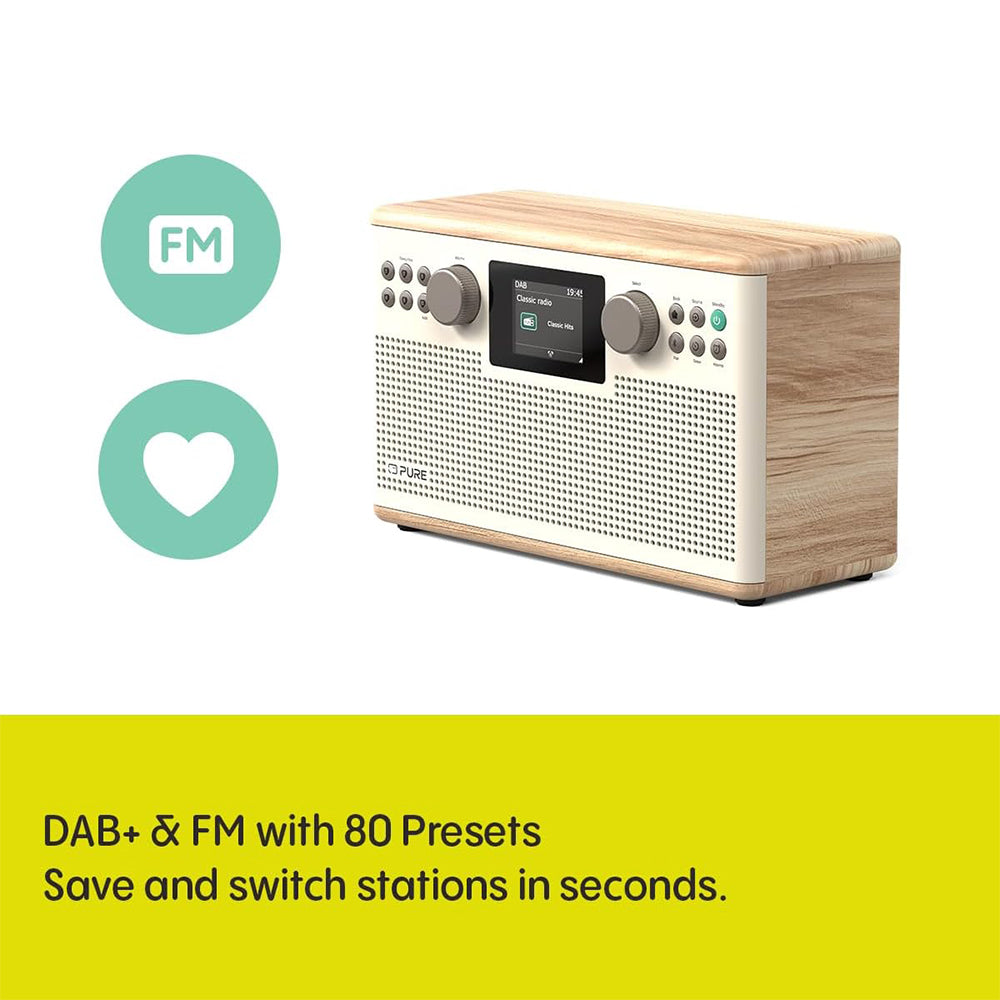 Pure Classic H6 DAB DAB+ FM Stereo Digital Radio with Bluetooth - Cotton White Oak