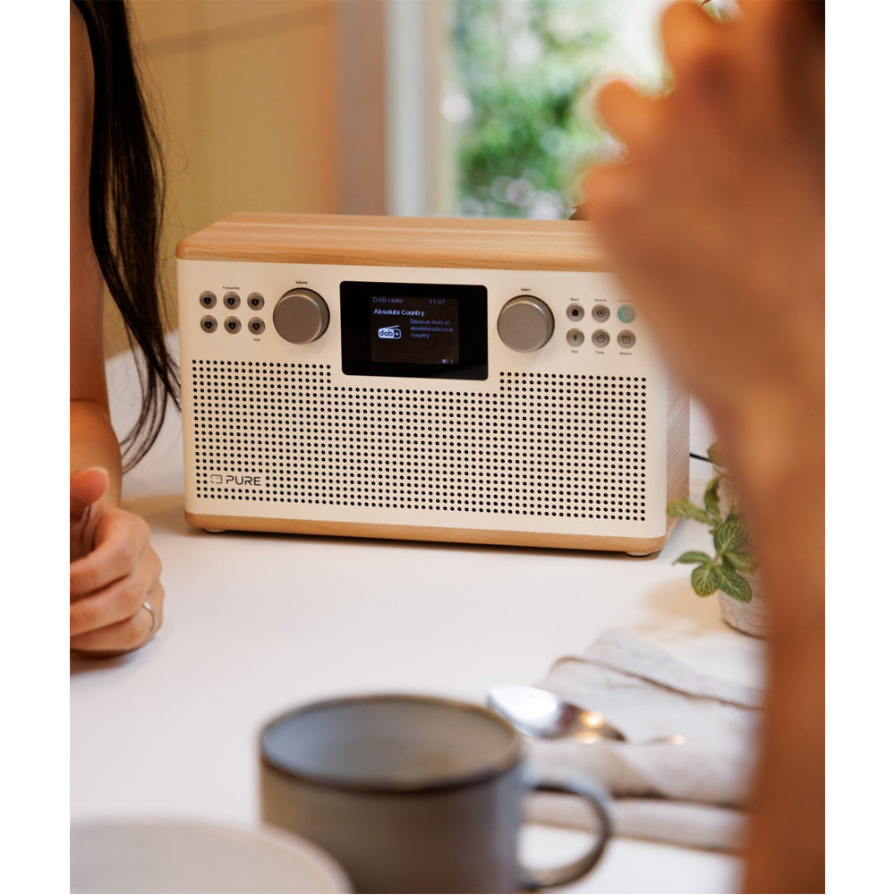 Pure Classic H6 DAB DAB+ FM Stereo Digital Radio with Bluetooth - Cotton White Oak
