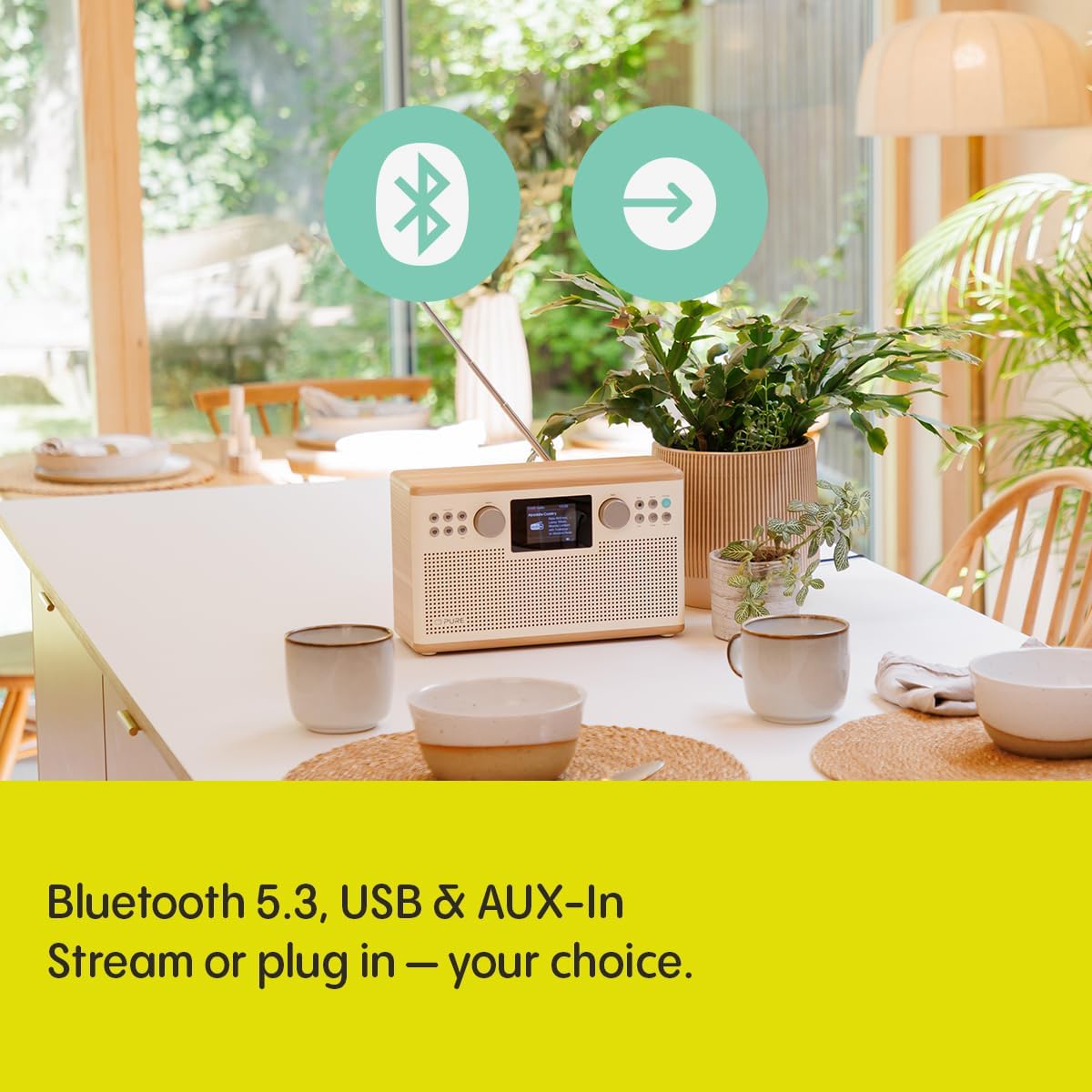 Pure Classic H6 DAB DAB+ FM Stereo Digital Radio with Bluetooth - Cotton White Oak