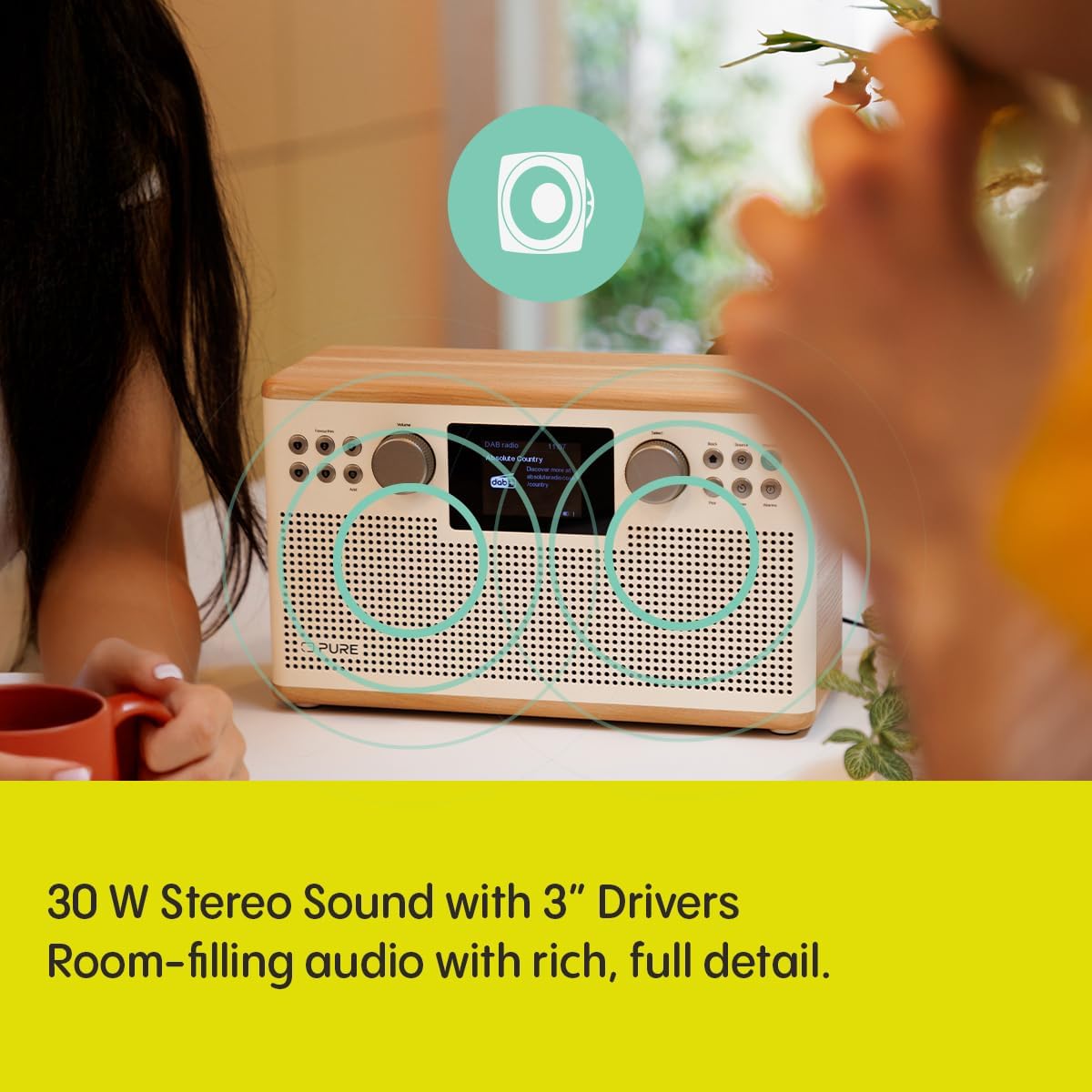 Pure Classic H6 DAB DAB+ FM Stereo Digital Radio with Bluetooth - Cotton White Oak