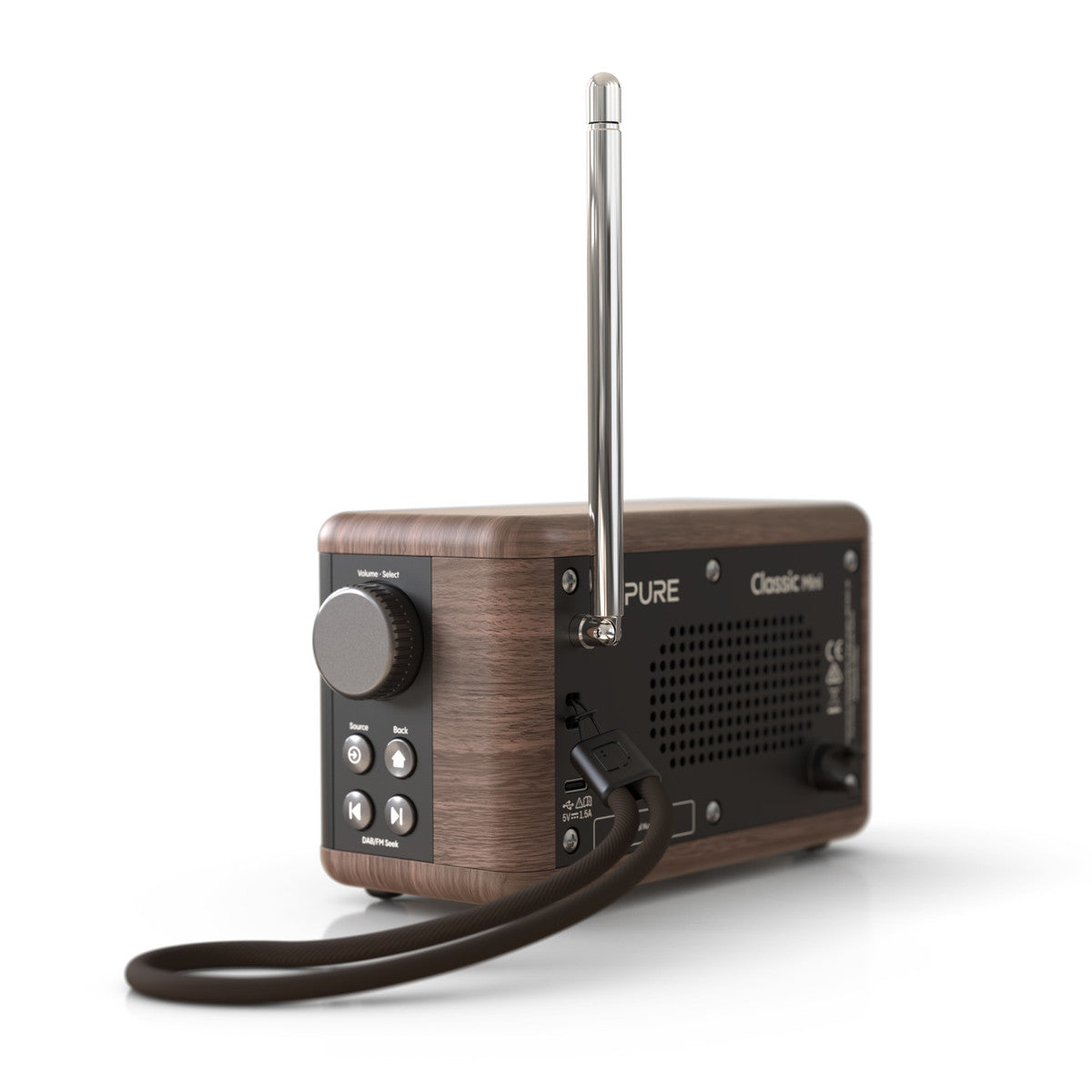 Pure Classic Mini Dab+ FM The Charming Portable Bluetooth Digital Radio - Coffee Black Walnut