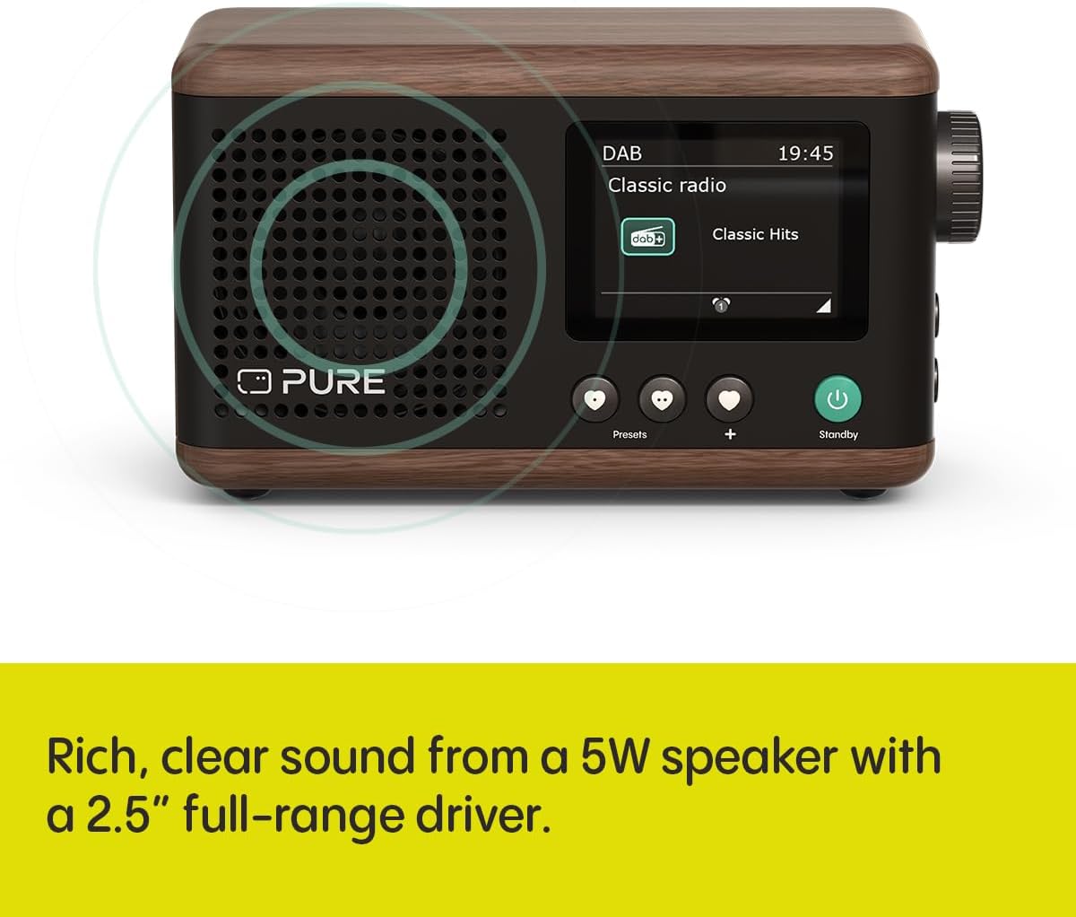 Pure Classic Mini Dab+ FM The Charming Portable Bluetooth Digital Radio - Coffee Black Walnut