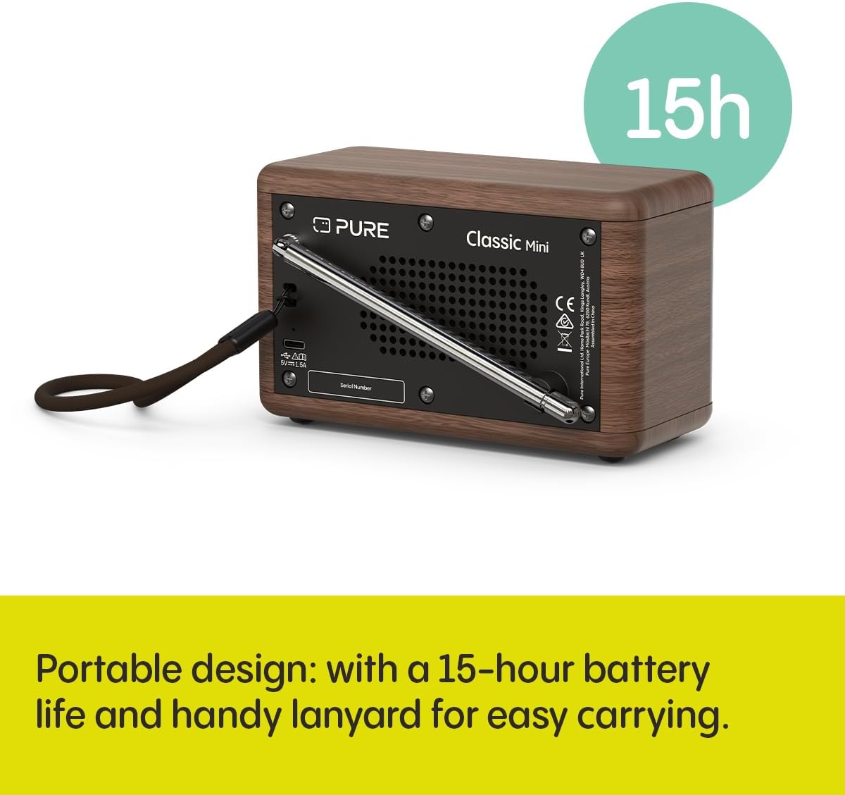 Pure Classic Mini Dab+ FM The Charming Portable Bluetooth Digital Radio - Coffee Black Walnut