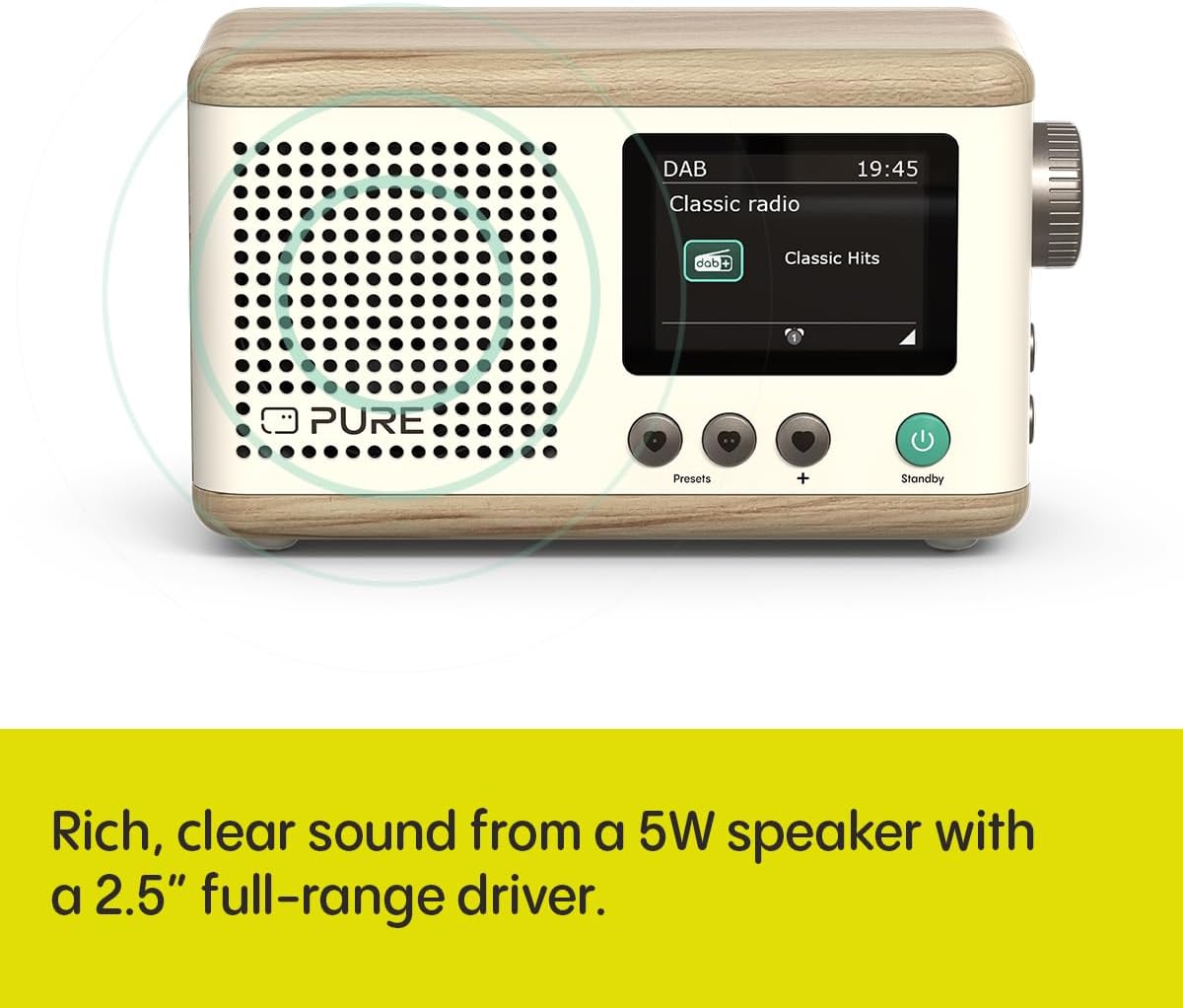 Pure Classic Mini Dab+ FM The Charming Portable Bluetooth Digital Radio - Cotton White Oak