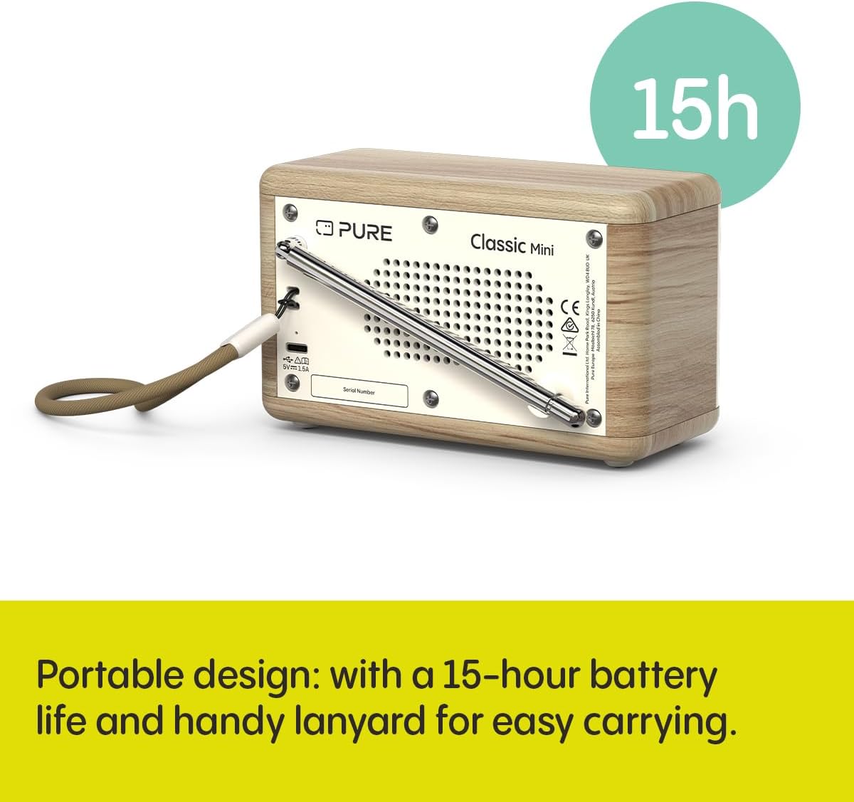 Pure Classic Mini Dab+ FM The Charming Portable Bluetooth Digital Radio - Cotton White Oak