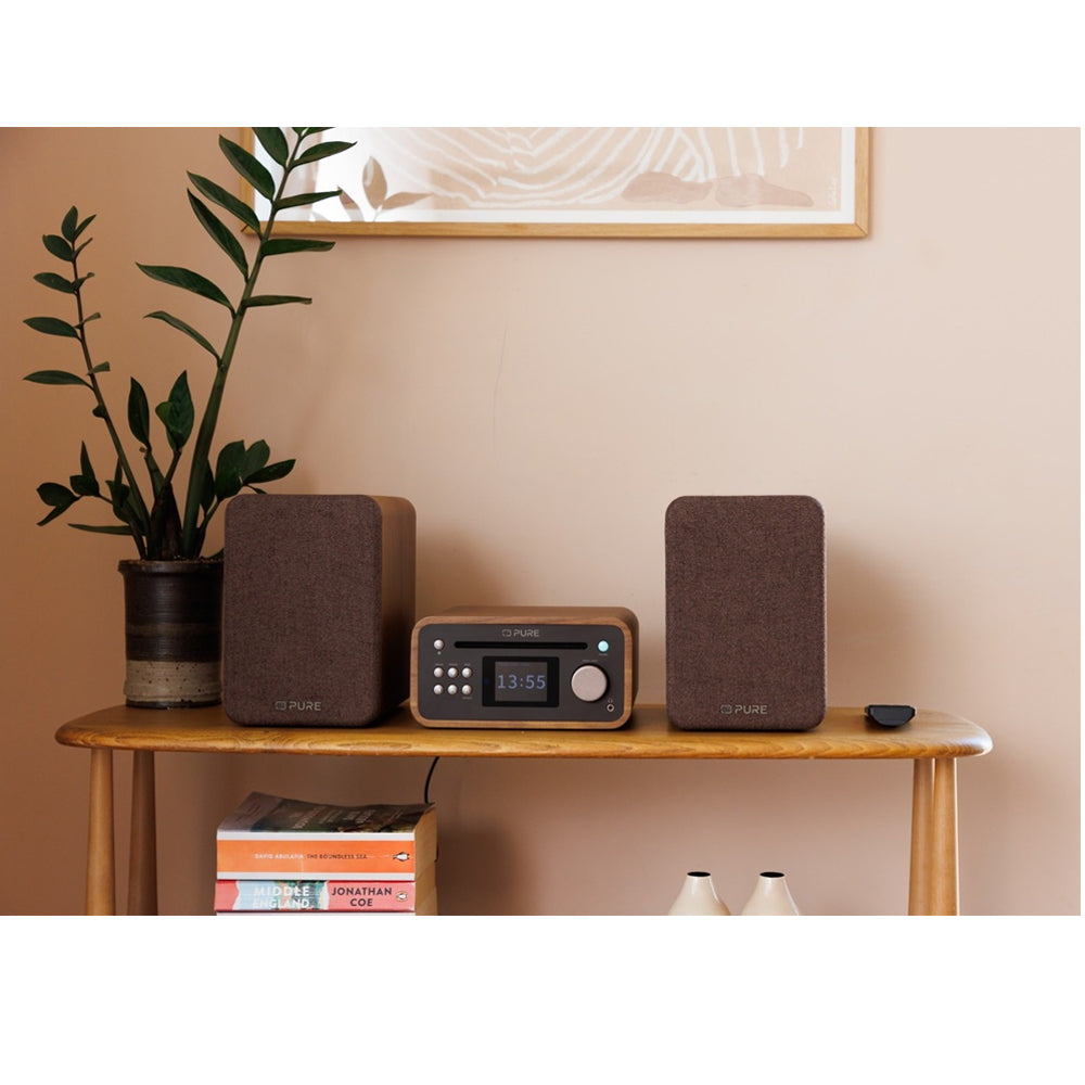 Pure Classic Stereo Mini DAB DAB+ FM Radio with Bluetooth CD Player Micro Stereo System Coffee Brown Walnut