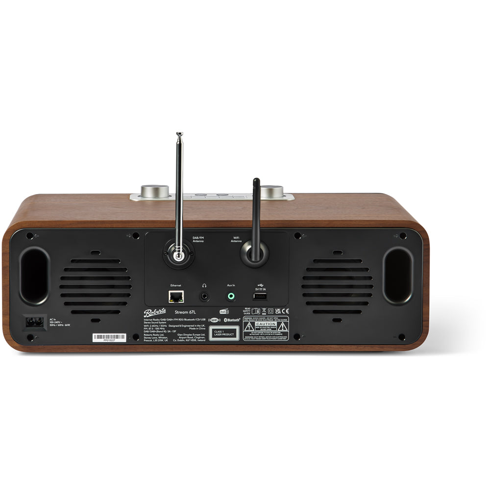 Roberts Stream 67L Bluetooth Sound System with CD Player and Internet DAB+ Radio - Walnut