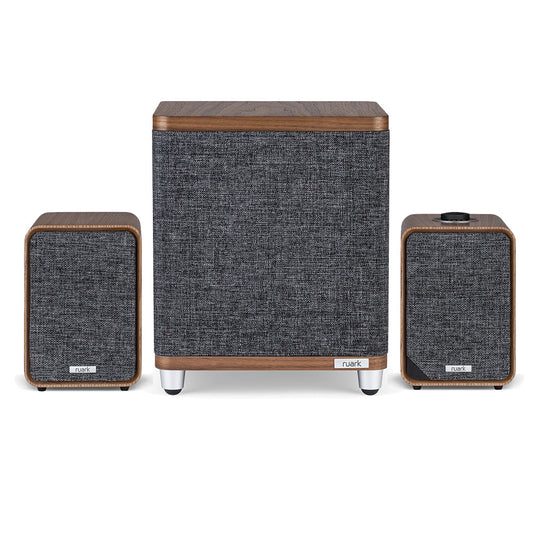 Ruark RS1 Subwoofer with MR1 MK3 Active Bluetooth Speakers Pair Rich Walnut