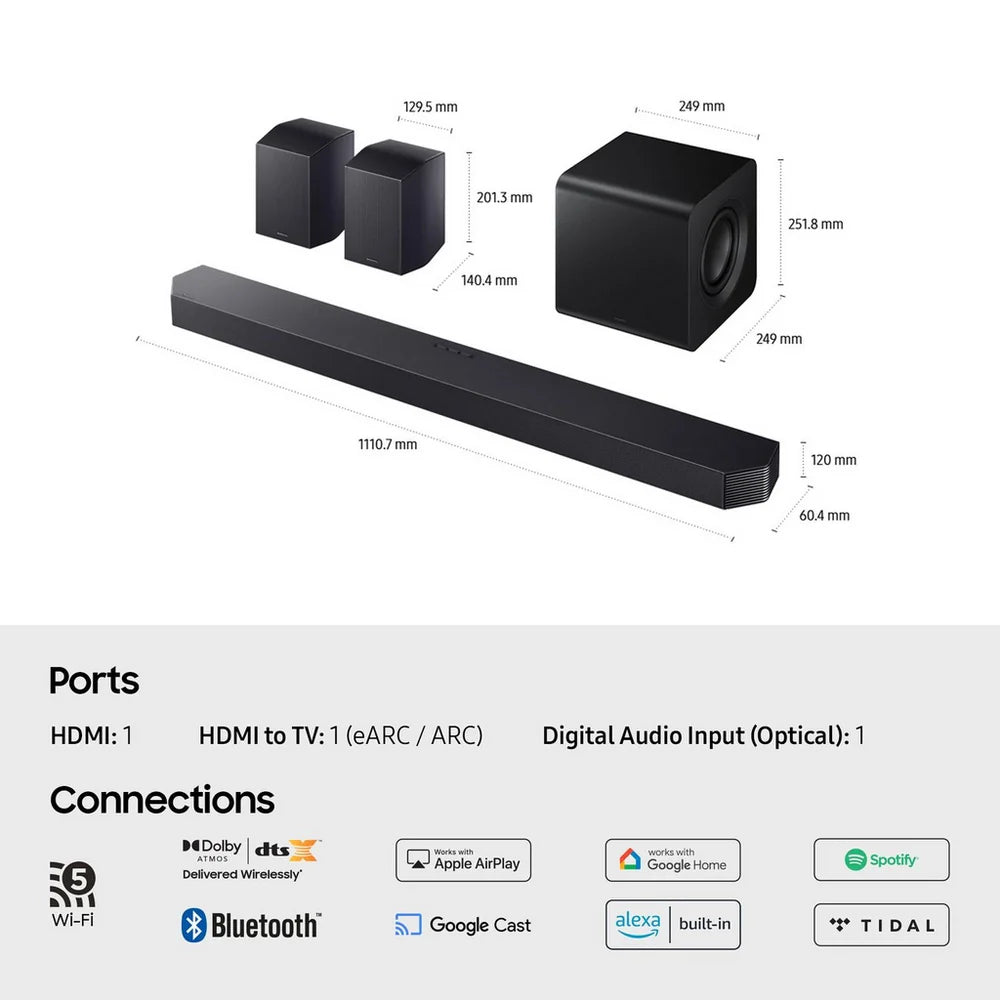 Samsung HW-Q930F 9.1.4ch Q-Series Soundbar with Wireless Subwoofer and Rear Speakers in Titan Black 2025