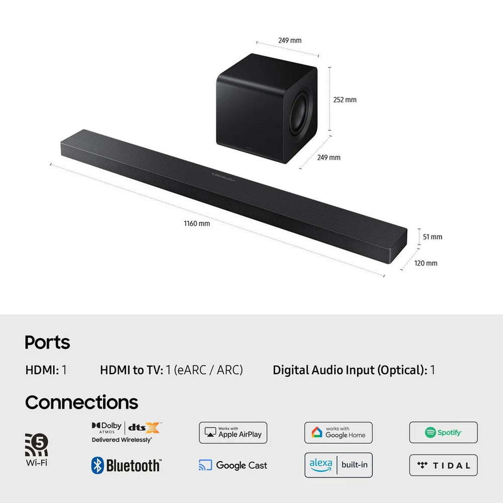 Samsung HW-QS700F 3.1.2ch Q-Series Soundbar with Wireless Subwoofer in Titan Black 2025