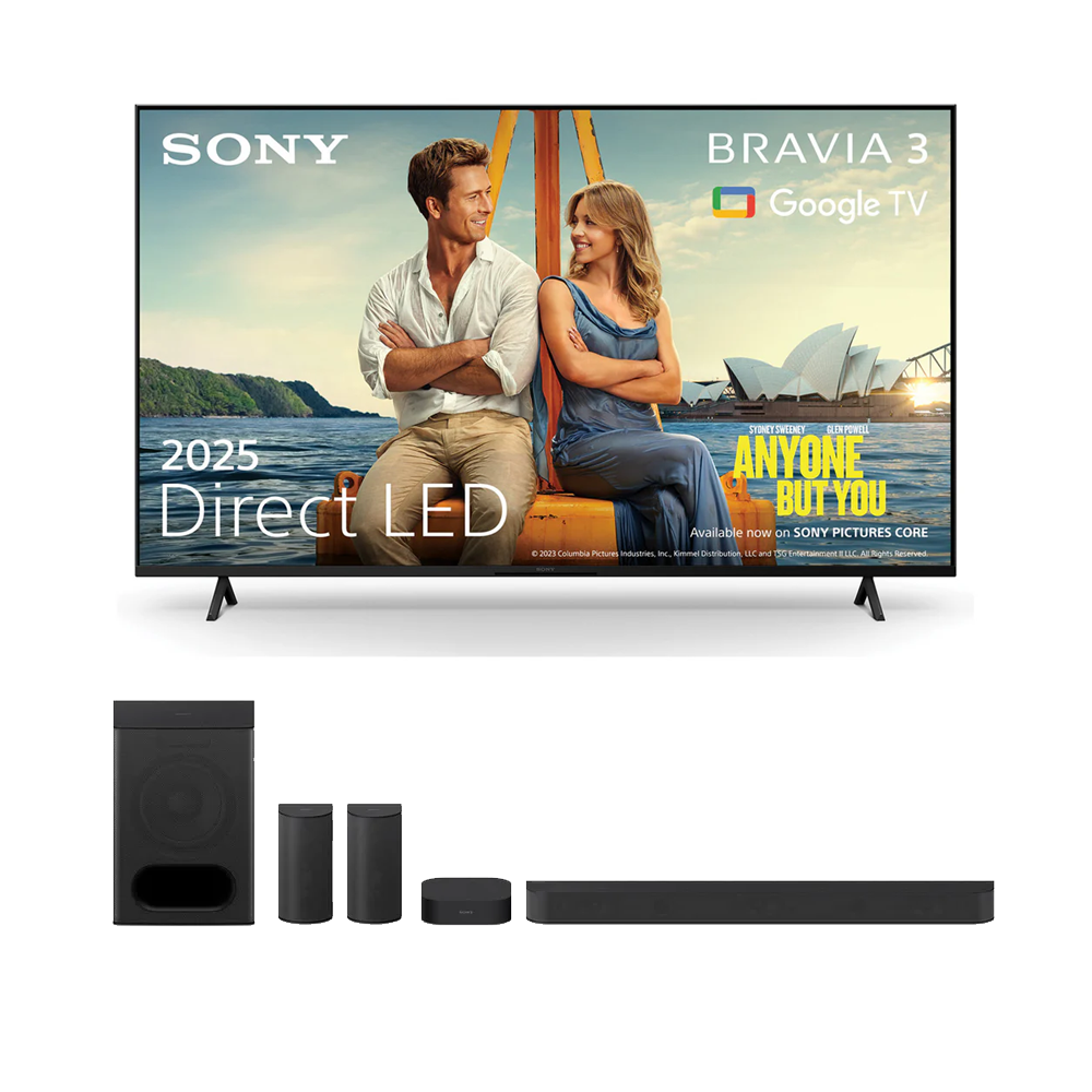 Sony K85S38BP 85 Inch Bravia 3 LED 4K UHD HDR Google TV and HTS60 5.1ch BRAVIA Home Theatre System 6 Bundle