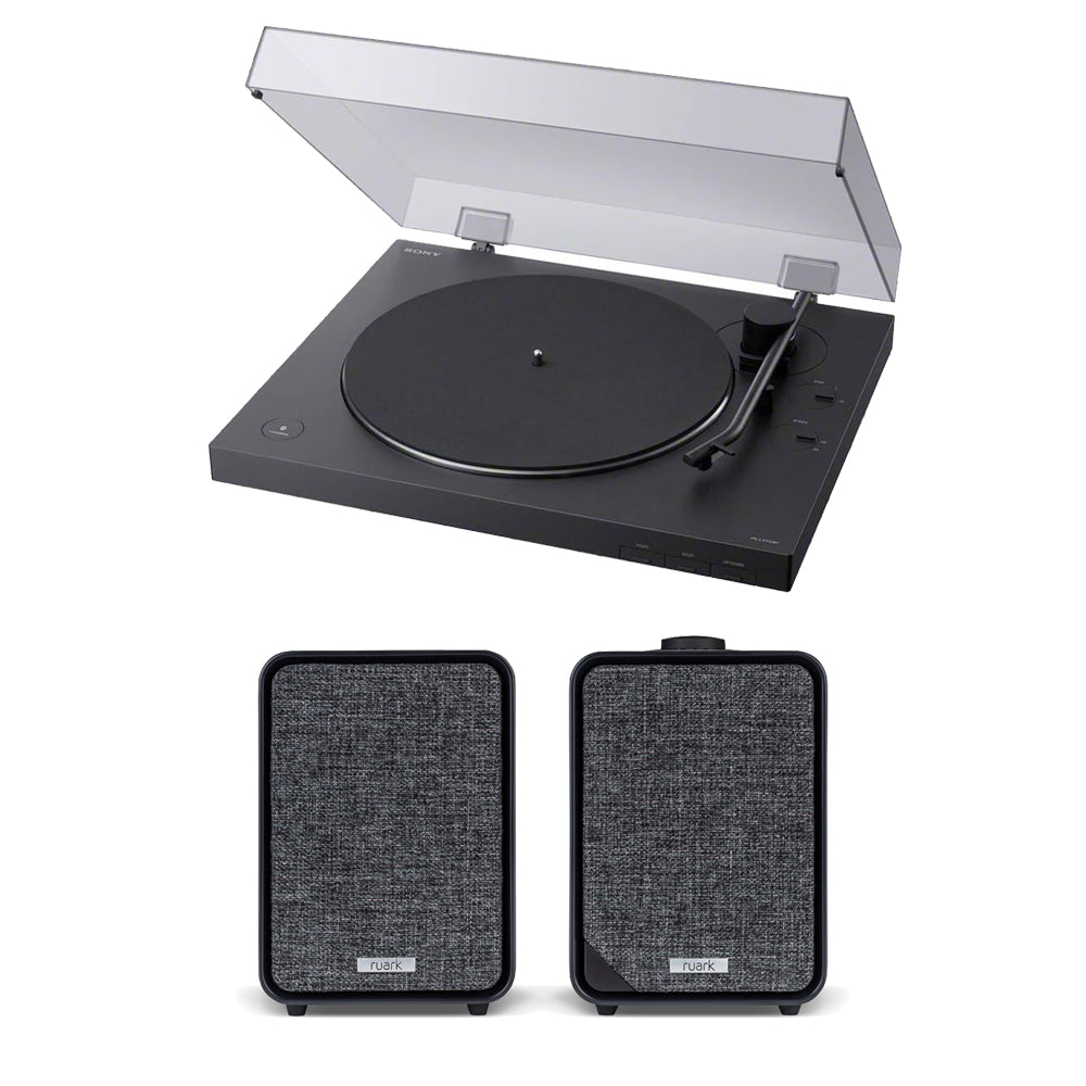 Sony PS-LX310BT Bluetooth Turntable and Ruark MR1 MK3 Active Bluetooth Speakers with Built-in MM Phono Preamp Black