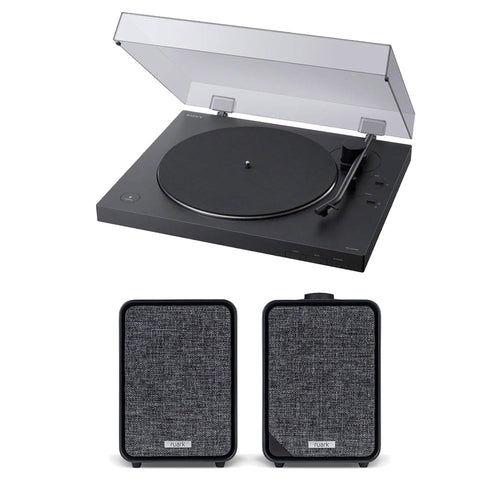 Sony PS-LX310BT Bluetooth Turntable and Ruark MR1 MK3 Active Bluetooth Speakers with Built-in MM Phono Preamp Black