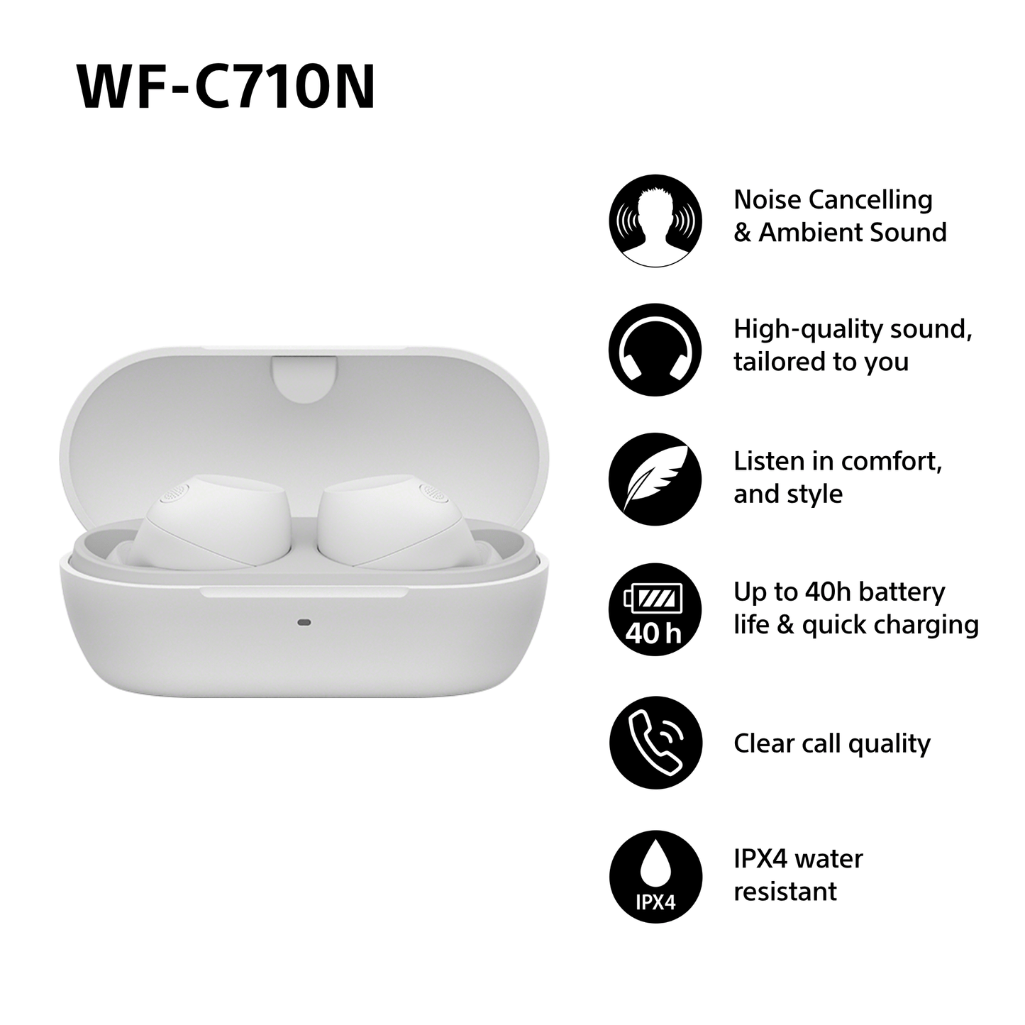 Sony WFC-710N Wireless Noise Cancelling Bluetooth Earbuds White