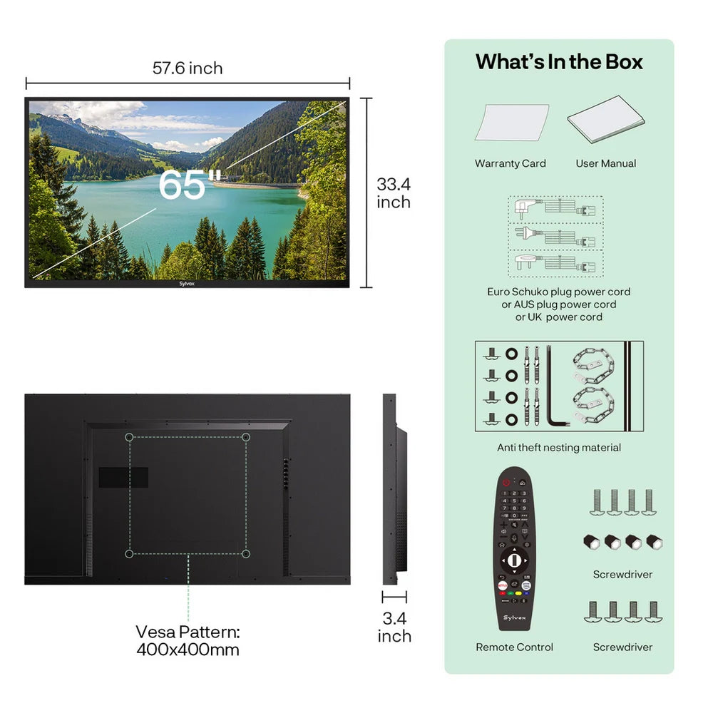 Sylvox OT65B1K4GC 65 Inch 4K Ultra HD LED Partial Sun Outdoor Smart TV