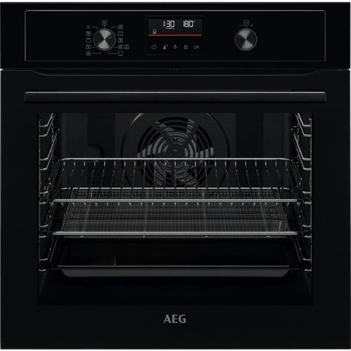 AEG 3000 Series BEX535A61B Air Fry Electric Single Built in Oven with Retractable Dials in Black