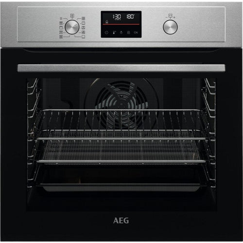 AEG 3000 Series BPX535A61M Air Fry Electric Single Built in Oven with Retractable Dials in Stainless Steel