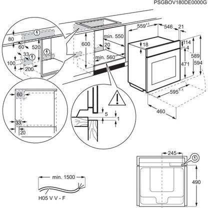 AEG 5000 Series GA5PB501AB Surround Cook with Steam Bake Electric Single Built In Oven with Retractable Dials Black