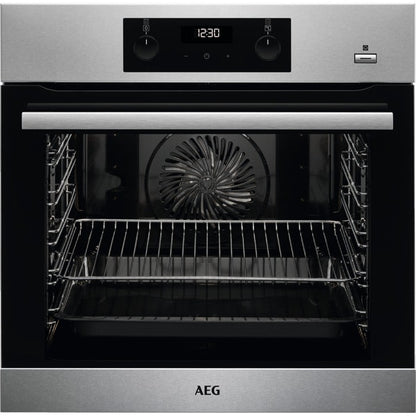 AEG 6000 Series BES355010M Steam Bake Electric Single Built in Oven with Retractable Dials in Stainless Steel