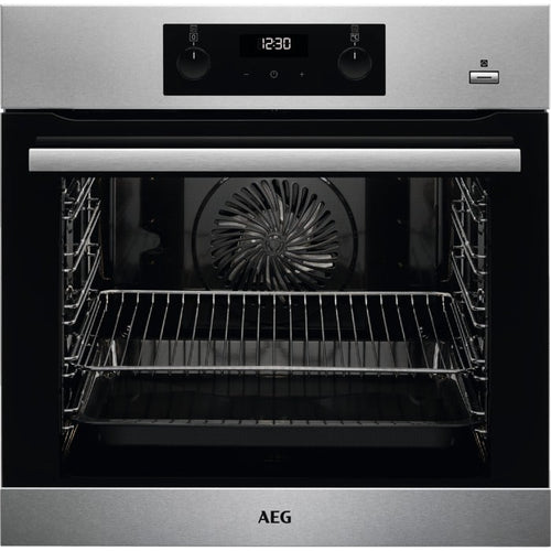 AEG 6000 Series BES355010M Steam Bake Electric Single Built in Oven with Retractable Dials in Stainless Steel