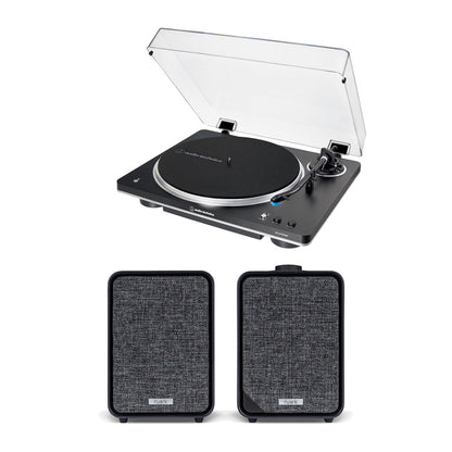 Audio Technica AT-LP70XBT Fully Automatic Bluetooth Wireless Turntable and Ruark MR1 MK3 Active Bluetooth Speakers with Built-in MM Phono Preamp Black