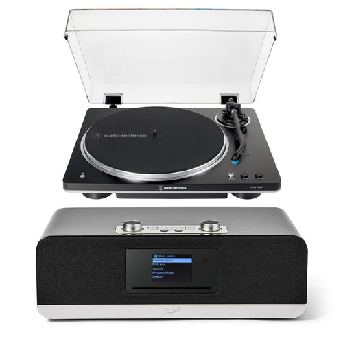 Audio Technica AT-LP70XBT Fully Automatic Bluetooth Wireless Turntable with Roberts Stream 67L All In One Smart Music System Black