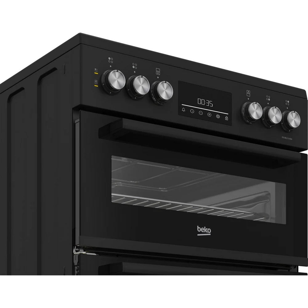 Beko EDC6731K 60cm Double Oven Electric Cooker with Vitroceramic Hob Black