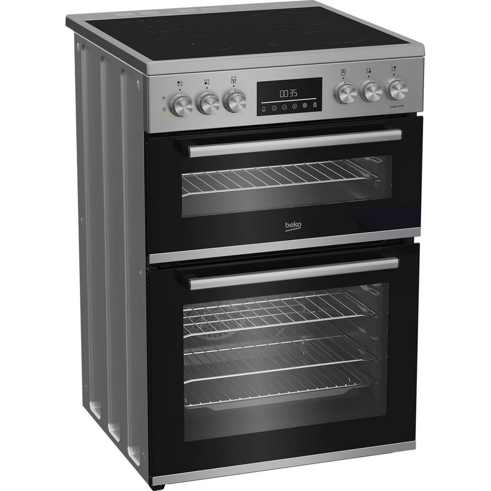 Beko EDC6731S 60cm Double Oven Electric Cooker with Vitroceramic Hob Silver