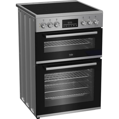 Beko EDC6731S 60cm Double Oven Electric Cooker with Vitroceramic Hob Silver
